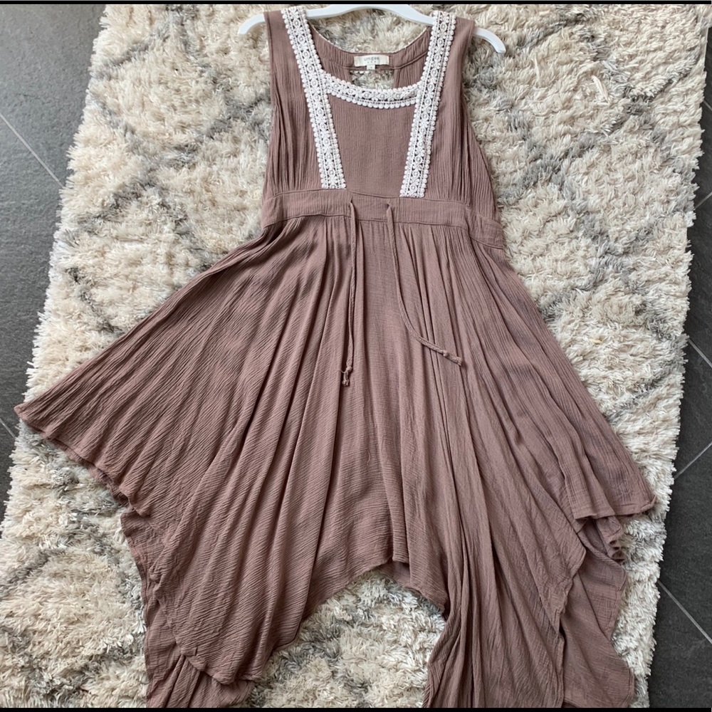 short blush dress with longer details